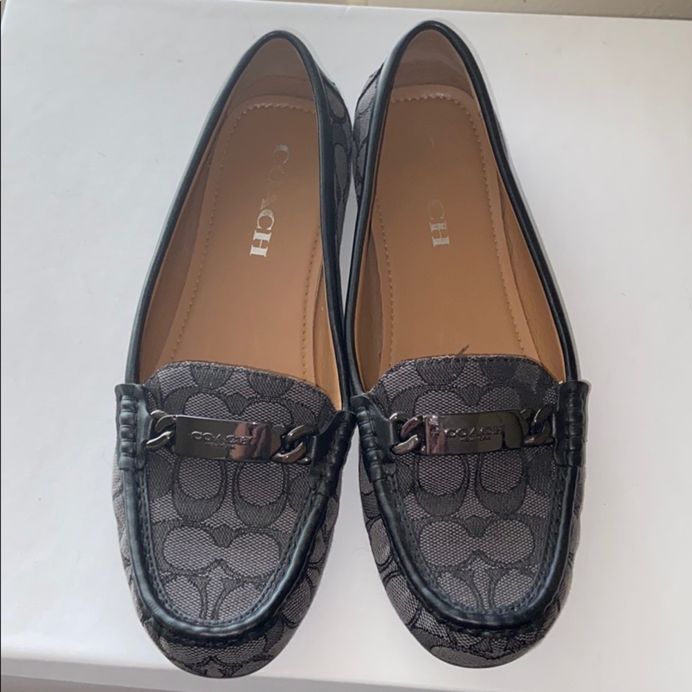 Coach loafers black/grey with branded emblem sz 8
